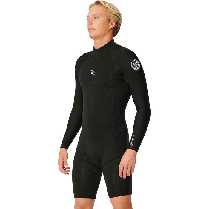 2024 Rip Curl Mens Dawn Patrol 2mm Long Sleeve Back Zip Shorty Wetsuit 11JMSP - Black